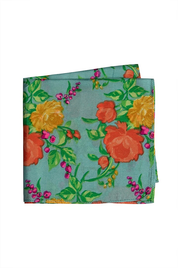 Mint Blue Printed Pocket Square by Bubber Couture at Pernia's Pop Up Shop