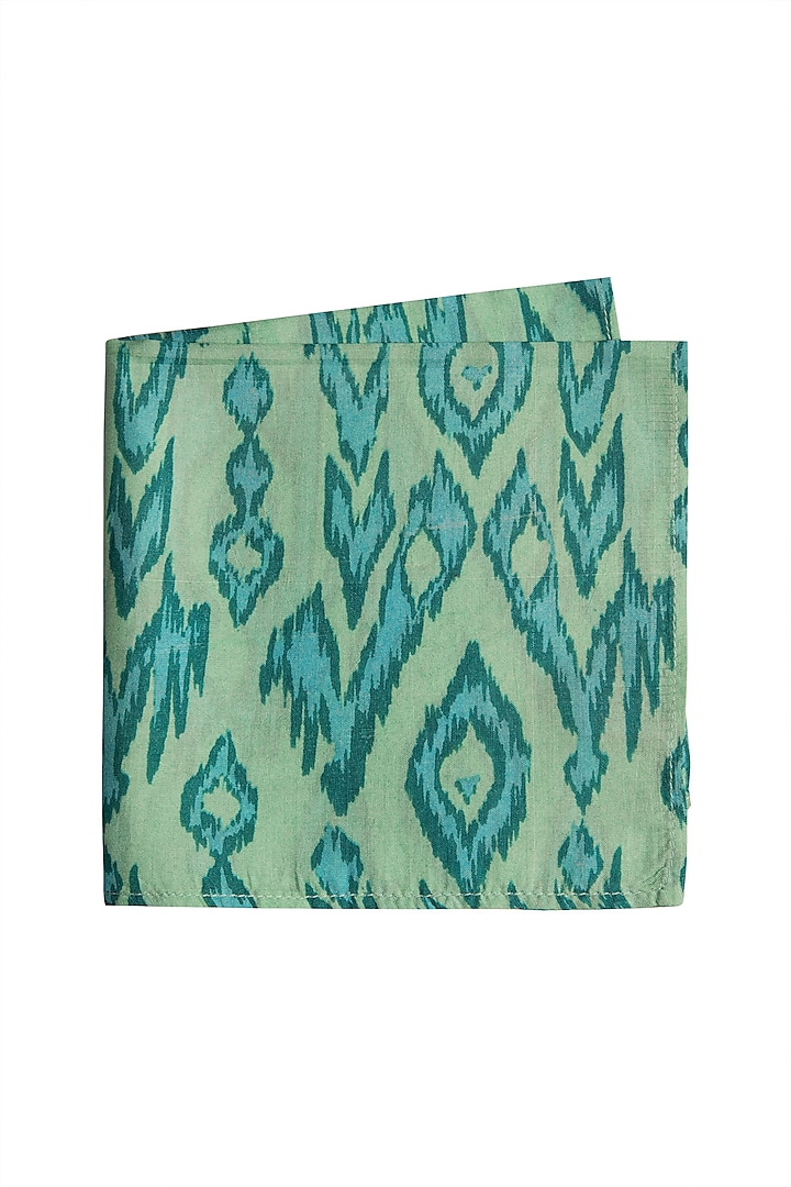 Blue Silk Printed Pocket Square by Bubber Couture