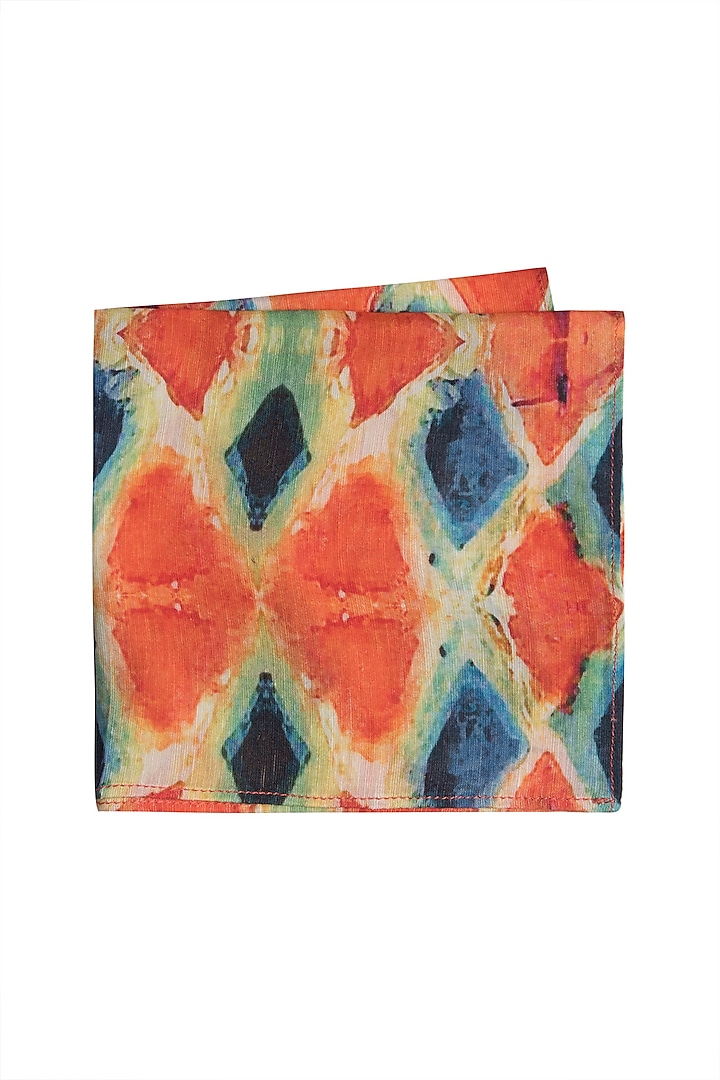 Orange Printed Pocket Square by Bubber Couture