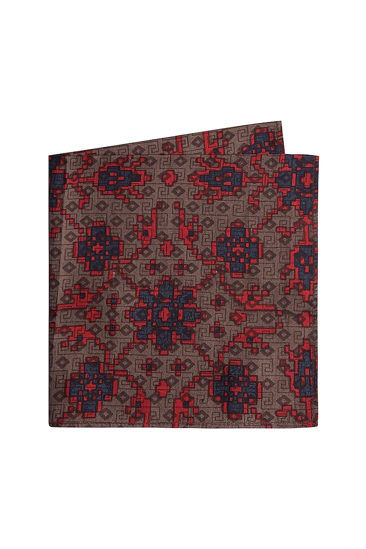 Brown Printed Pocket Square by Bubber Couture