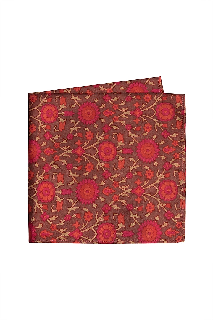 Red Silk Printed Pocket Square by Bubber Couture