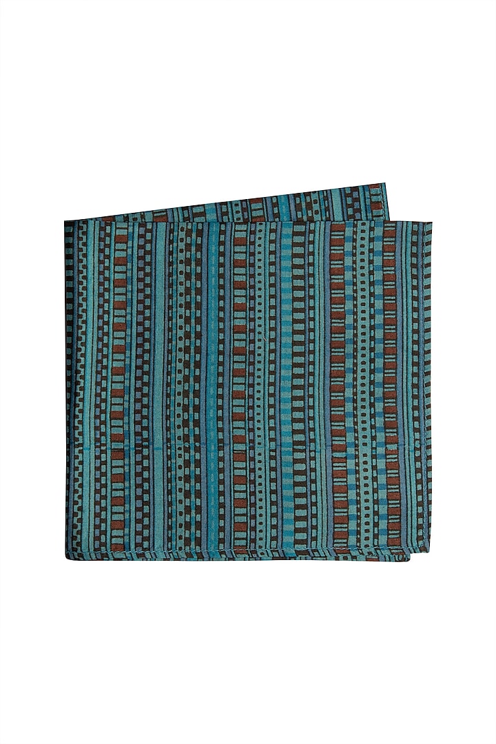 Blue Printed Silk Pocket Square by Bubber Couture