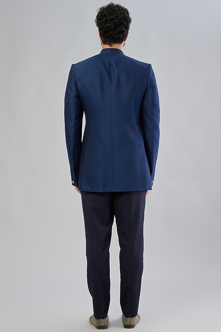 Cobalt Blue Embroidered Wedding Bandhgala Jacket by Bubber Couture at Pernia's Pop Up Shop