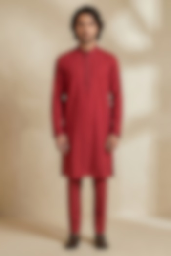 Maroon Cotton Striped Kurta Set by Bubber Couture at Pernia's Pop Up Shop