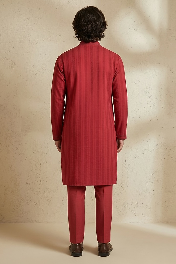 Maroon Cotton Striped Kurta Set by Bubber Couture at Pernia's Pop Up Shop