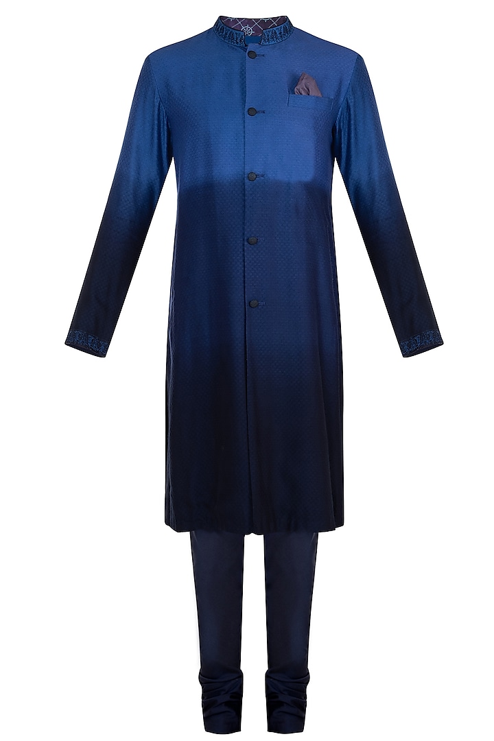 Cobalt blue embroidered kurta set by Bubber Couture