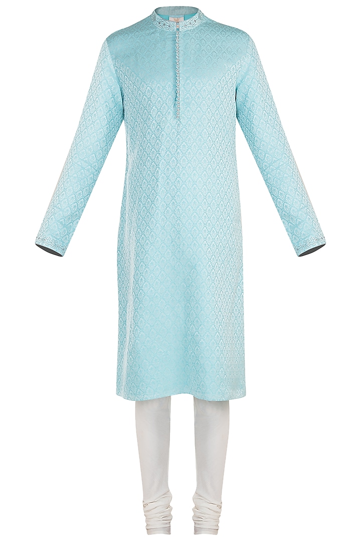 Sky blue embroidered kurta set by Bubber Couture