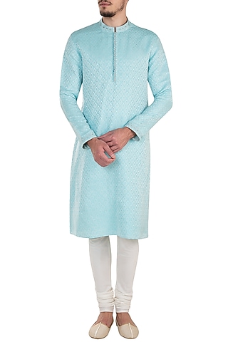 Sky blue embroidered kurta set by Bubber Couture
