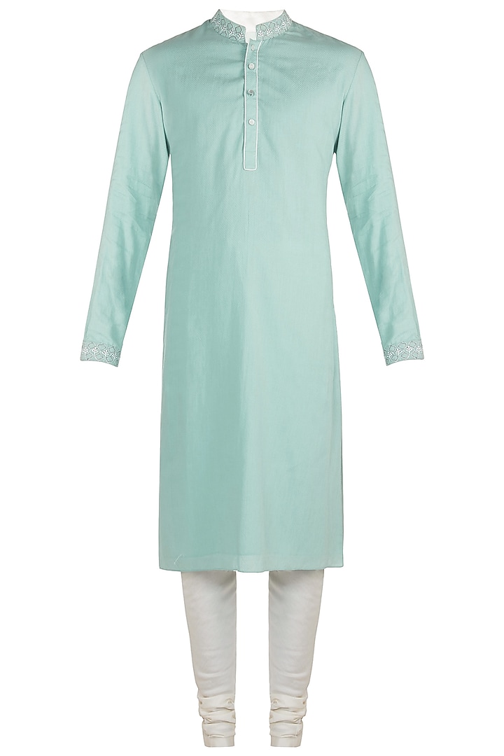 Blue embroidered lucknowi kurta set by Bubber Couture
