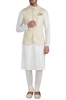 Beige herringbone bundi jacket by BUBBER COUTURE