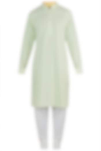 Green kurta with churidar pants by Bubber Couture at Pernia's Pop Up Shop