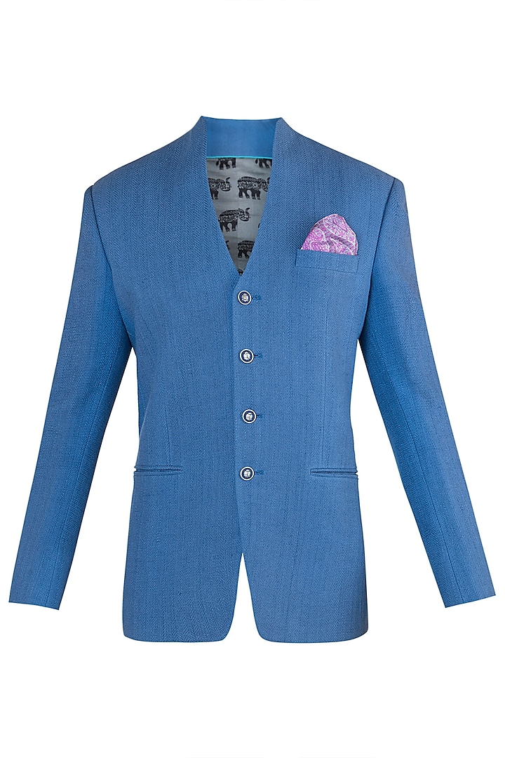 Cobalt blue bandhgala jacket by Bubber Couture