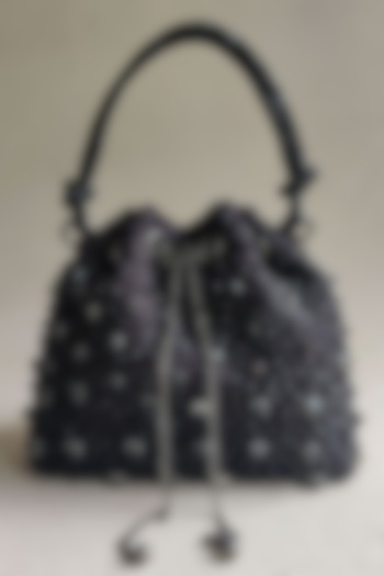 Black Hand Embellished Bucket Bag by PLODE