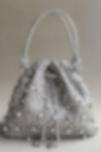 Silver Hand Embellished Bucket Bag by PLODE
