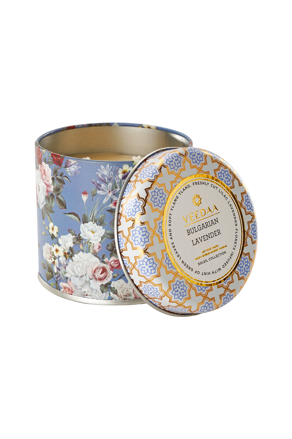 Multi Colored Bulgarian Lavender Mason Tin Scented Candle by VEEDAA