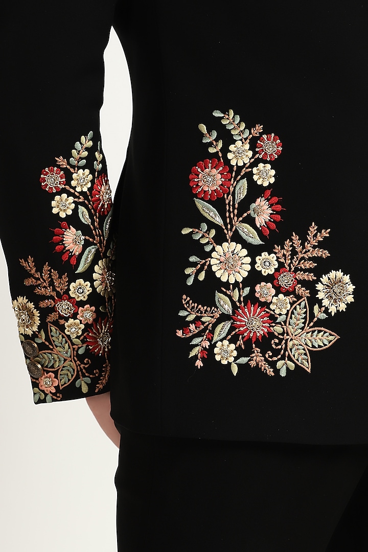 Black Poly Viscose Embroidered Wedding Bandhgala Set by Bhavya Bhasin at Pernia's Pop Up Shop