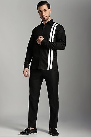 Black Cotton Striped Shirt by Bhavya Bhasin
