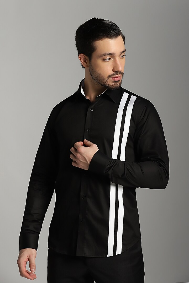 Black Cotton Striped Summer Shirt by Bhavya Bhasin at Pernia's Pop Up Shop
