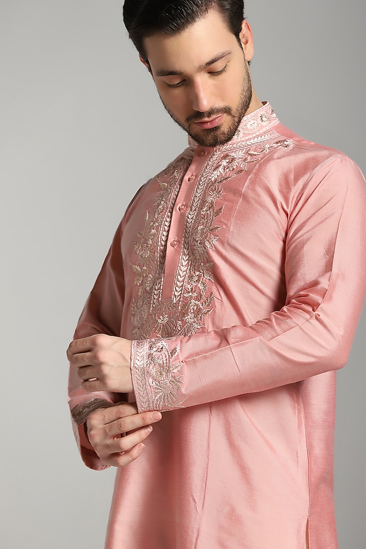 Pink Cotton Poly Embroidered Kurta Set by Bhavya Bhasin at Pernia's Pop Up Shop