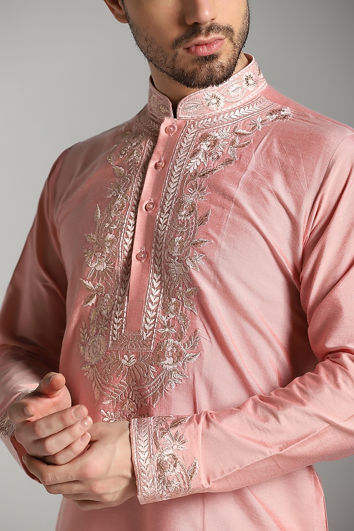 Pink Cotton Poly Embroidered Kurta Set by Bhavya Bhasin at Pernia's Pop Up Shop