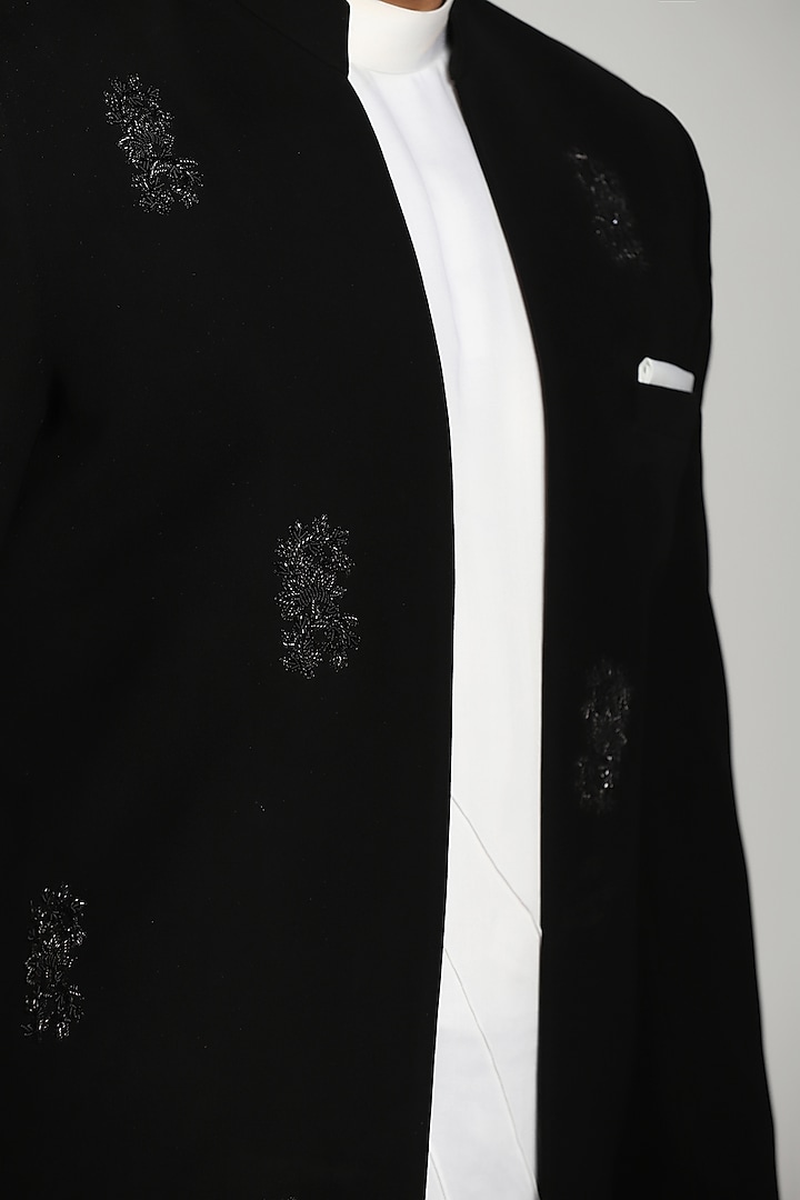 Black Poly Fiber & Cotton Mul Embroidered Indo-Western Set by Bhavya Bhasin at Pernia's Pop Up Shop