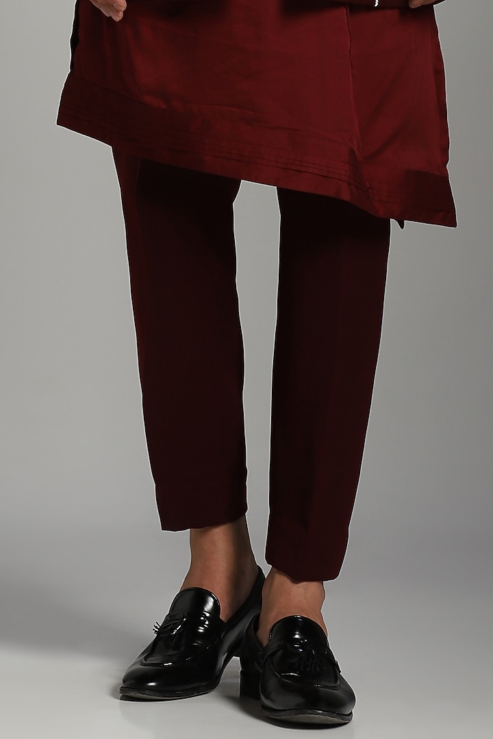 Maroon Cotton Modal & Poly Fibre Embroidered Indo-Western Set by Bhavya Bhasin at Pernia's Pop Up Shop