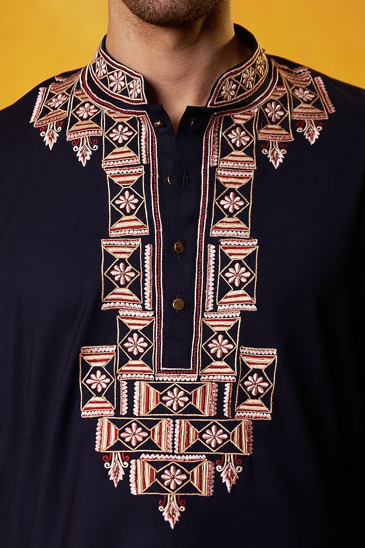 Blue Suiting Embroidered Kurta Set by Bhavya Bhasin at Pernia's Pop Up Shop