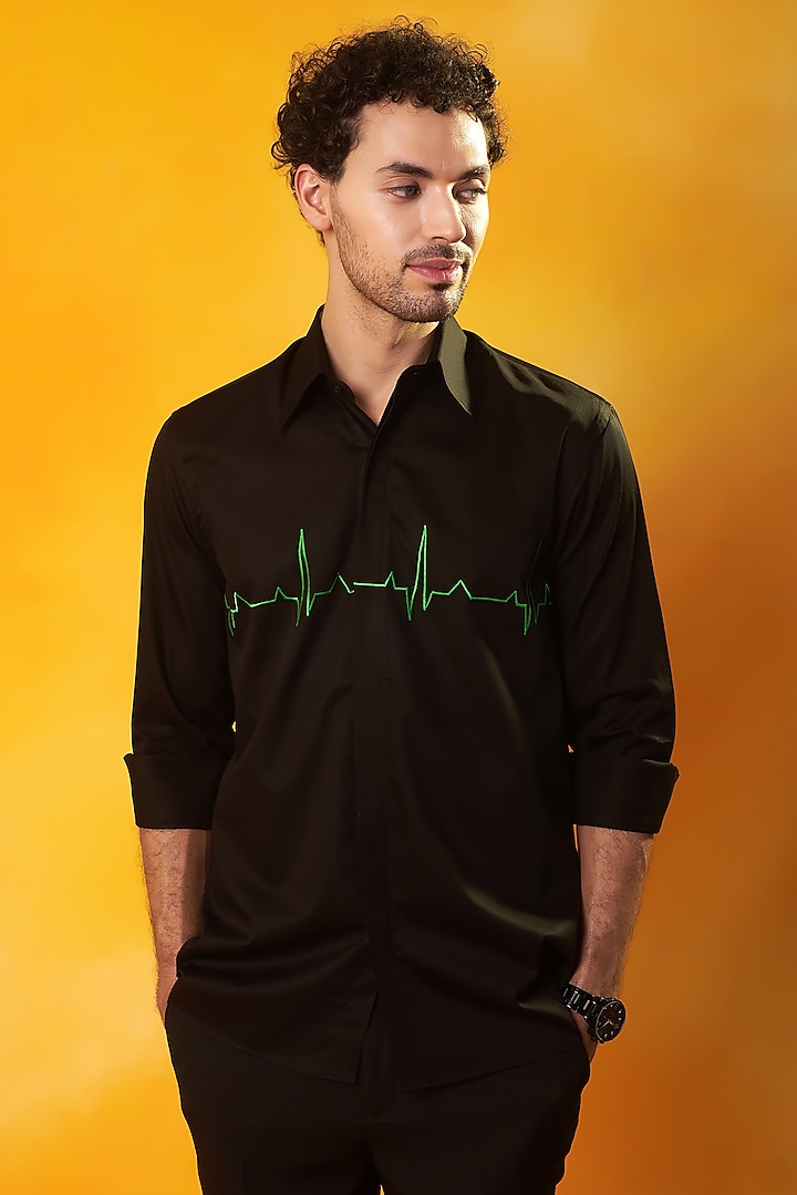 Black Premium Cotton Embroidered Shirt by Bhavya Bhasin