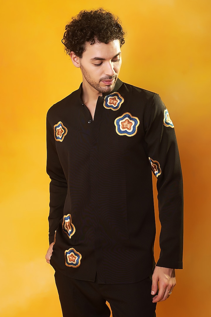 Black Banana Crepe Embroidered Co-Ord Set by Bhavya Bhasin at Pernia's Pop Up Shop