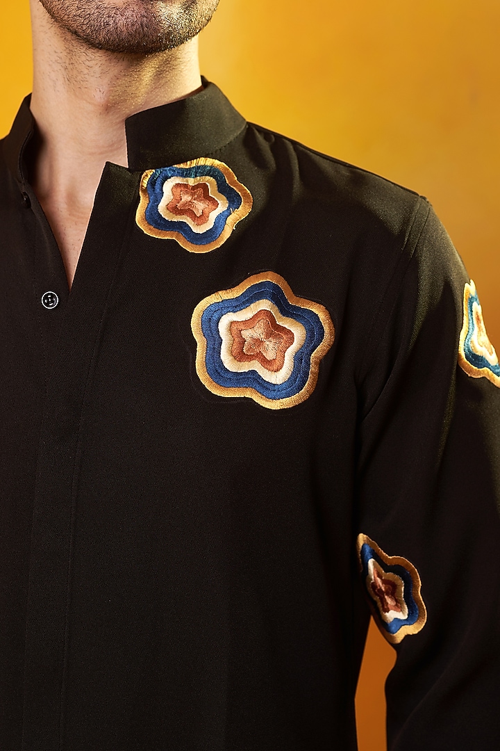 Black Banana Crepe Embroidered Co-Ord Set by Bhavya Bhasin at Pernia's Pop Up Shop