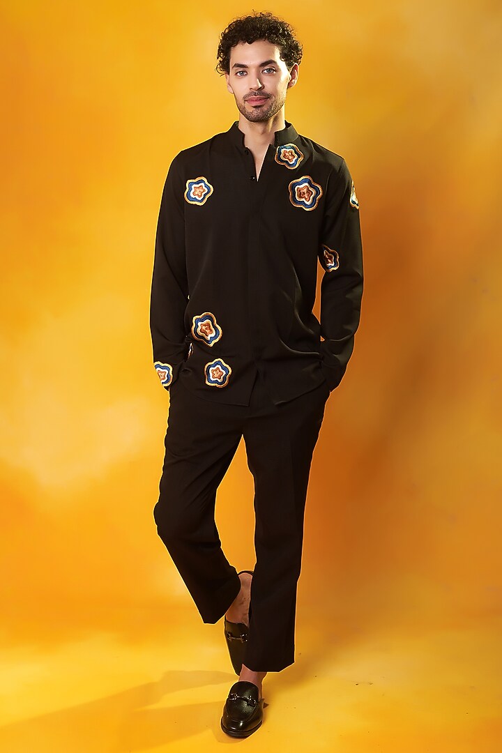 Black Banana Crepe Embroidered Co-Ord Set by Bhavya Bhasin at Pernia's Pop Up Shop