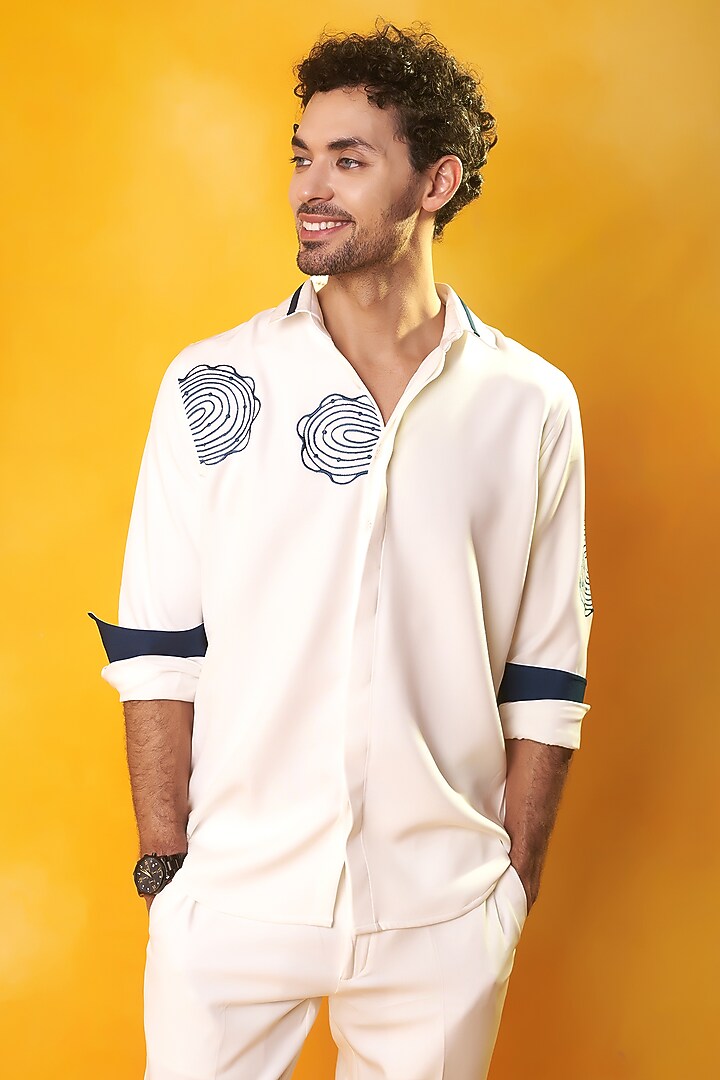 White Banana Crepe Embroidered Co-Ord Set by Bhavya Bhasin at Pernia's Pop Up Shop