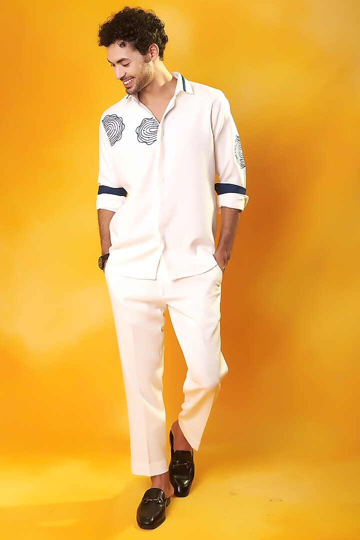 White Banana Crepe Embroidered Co-Ord Set by Bhavya Bhasin at Pernia's Pop Up Shop