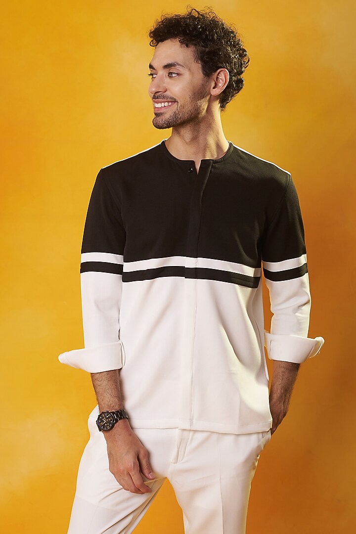 White & Black Banana Crepe Co-Ord Set by Bhavya Bhasin at Pernia's Pop Up Shop