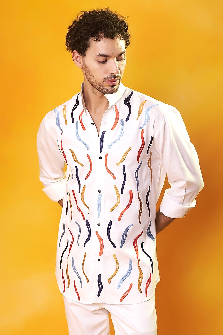 White Banana Crepe Embroidered Co-Ord Set by Bhavya Bhasin at Pernia's Pop Up Shop