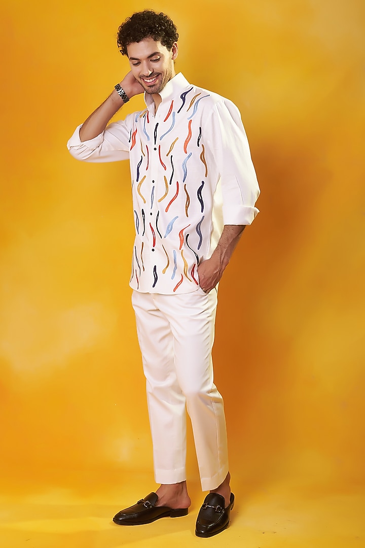 White Banana Crepe Embroidered Co-Ord Set by Bhavya Bhasin at Pernia's Pop Up Shop
