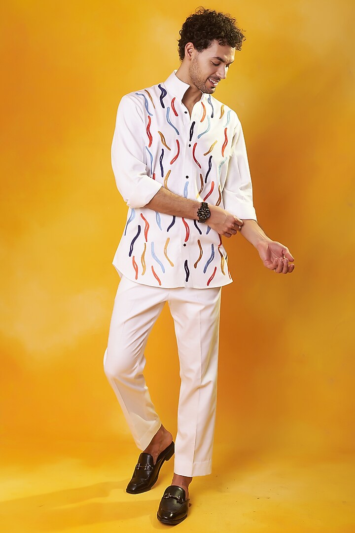 White Banana Crepe Embroidered Co-Ord Set by Bhavya Bhasin at Pernia's Pop Up Shop