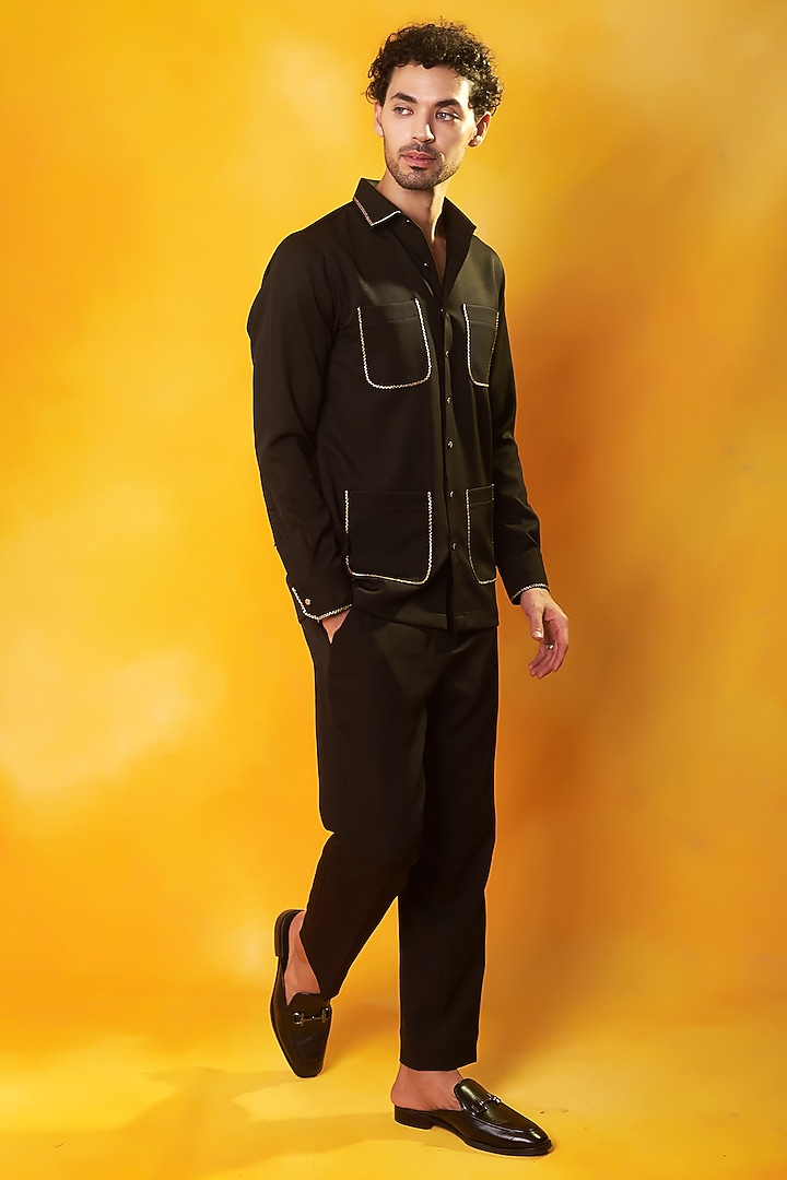 Black Banana Crepe Embroidered Co-Ord Set by Bhavya Bhasin at Pernia's Pop Up Shop