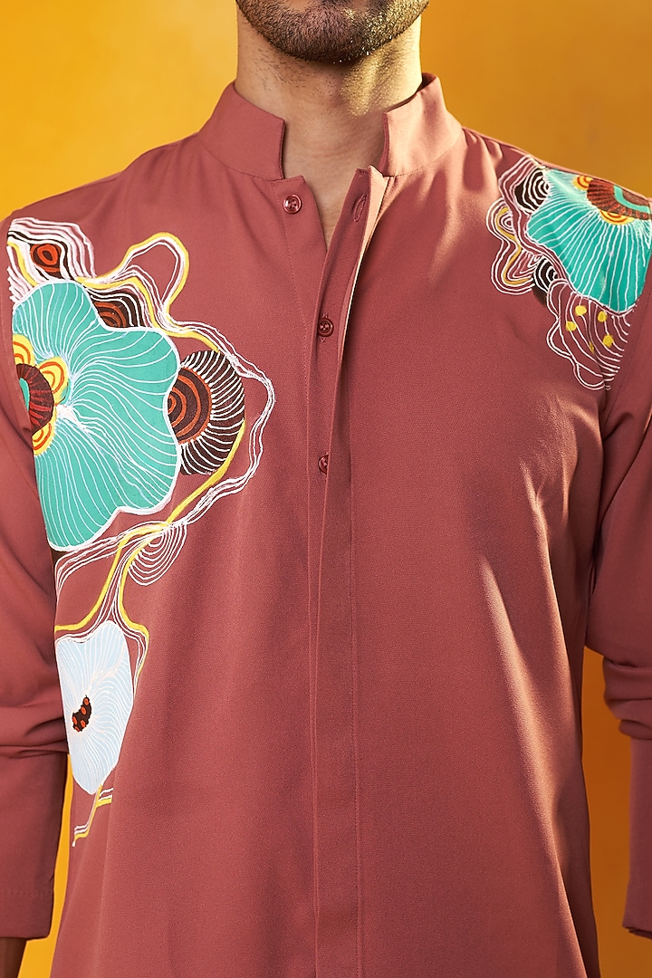 Carrot Pink Banana Crepe Hand Painted Co-Ord Set by Bhavya Bhasin at Pernia's Pop Up Shop