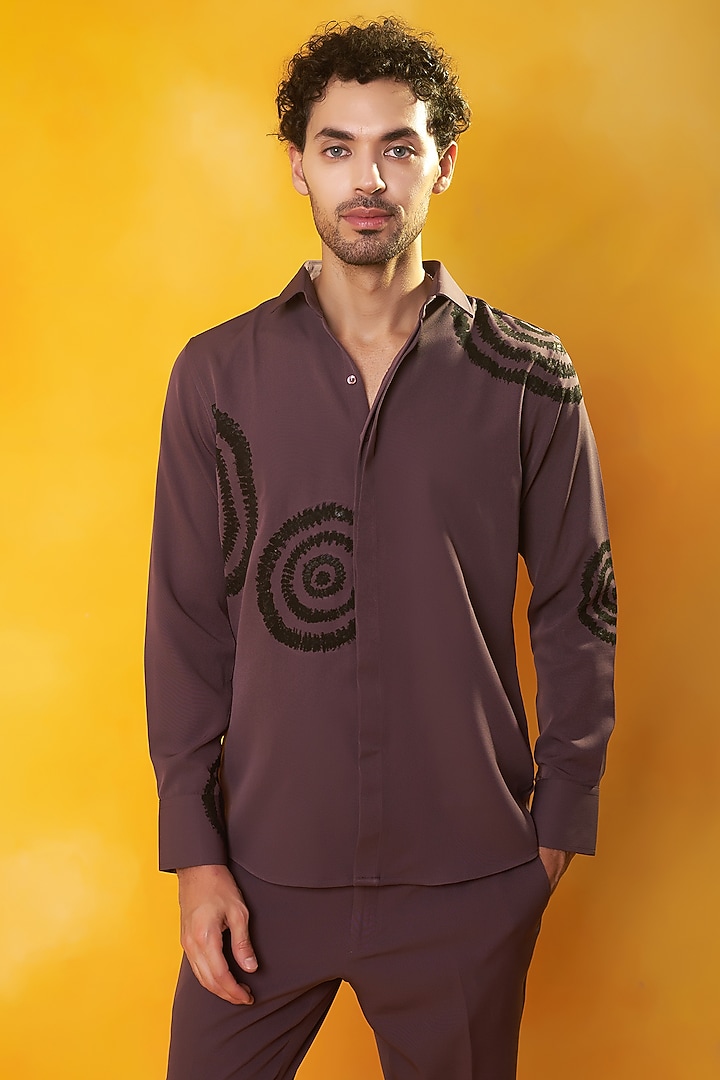 Dark Mauve Banana Crepe Hand Painted Co-Ord Set by Bhavya Bhasin at Pernia's Pop Up Shop