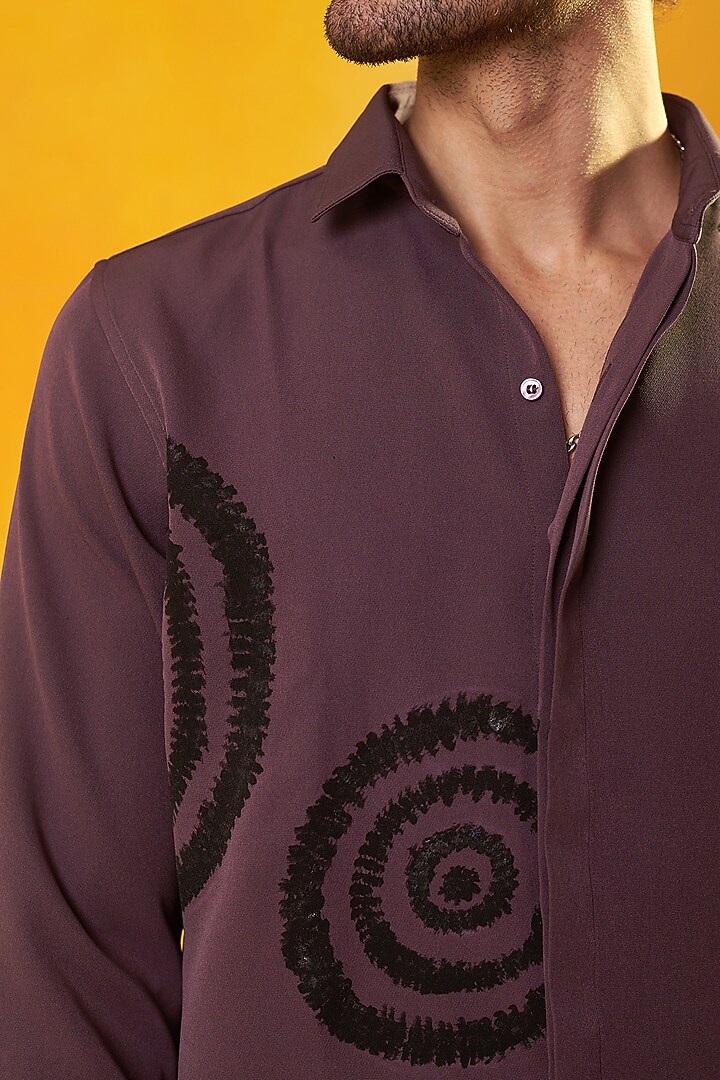 Dark Mauve Banana Crepe Hand Painted Co-Ord Set by Bhavya Bhasin at Pernia's Pop Up Shop
