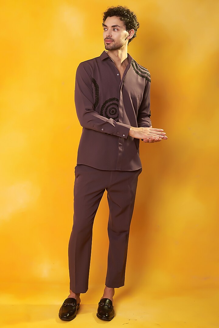 Dark Mauve Banana Crepe Hand Painted Co-Ord Set by Bhavya Bhasin at Pernia's Pop Up Shop