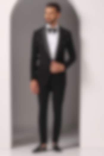 Black Japanese Fabric Embroidered Tuxedo Set by Bhavya Bhasin at Pernia's Pop Up Shop