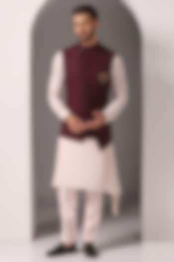 Maroon Cotton Nehru Jacket Set by Bhavya Bhasin