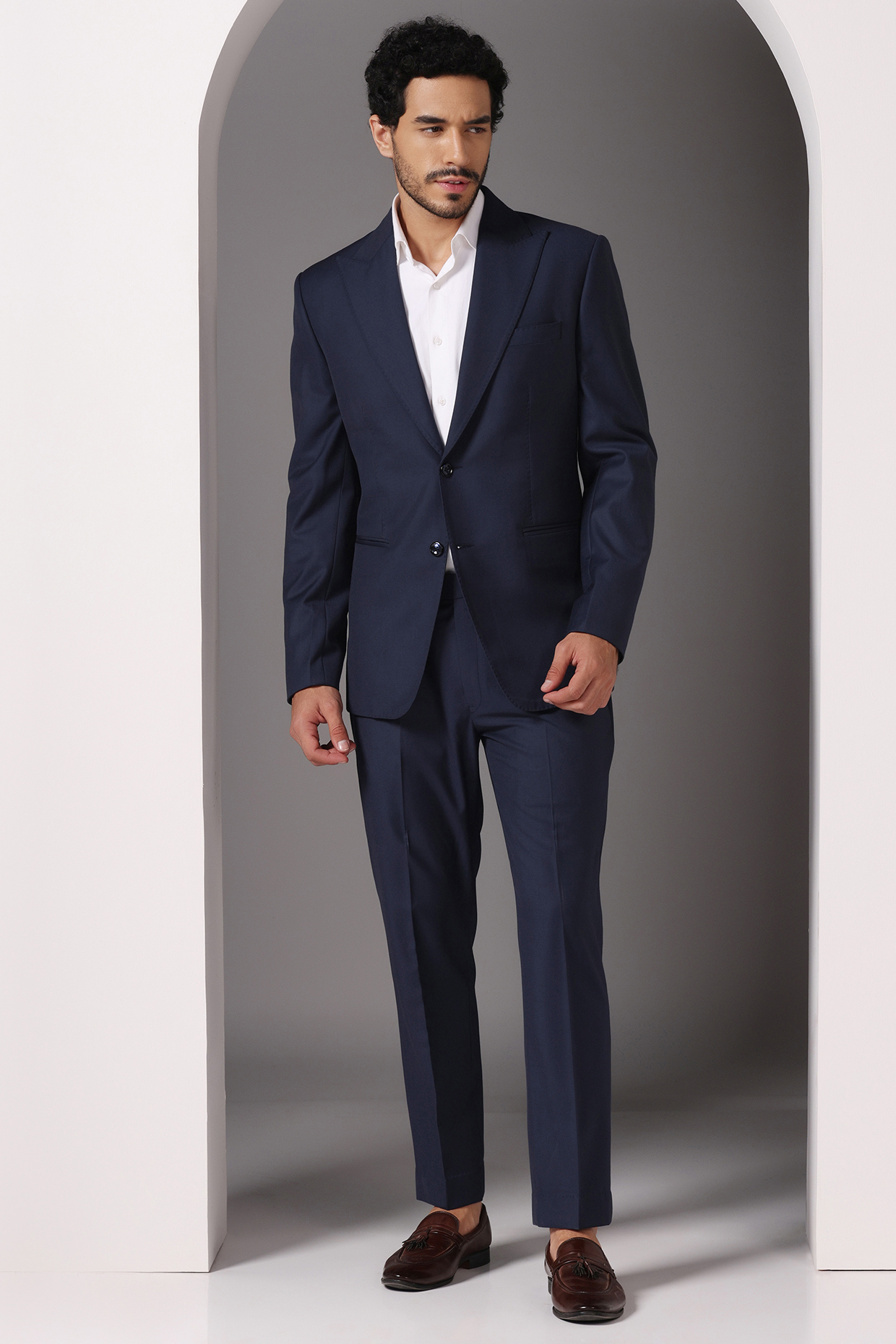 Blue Poly Wool Blazer Set by Bhavya Bhasin at Pernia's Pop Up Shop