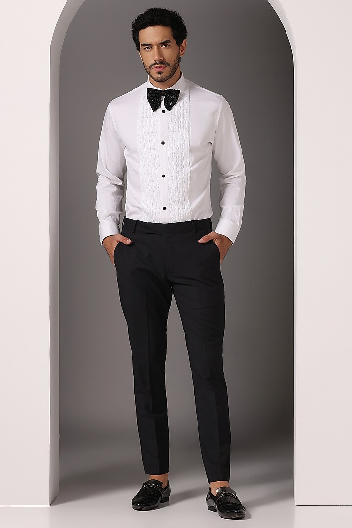White Cotton Satin Tuxedo Summer Shirt by Bhavya Bhasin at Pernia's Pop Up Shop