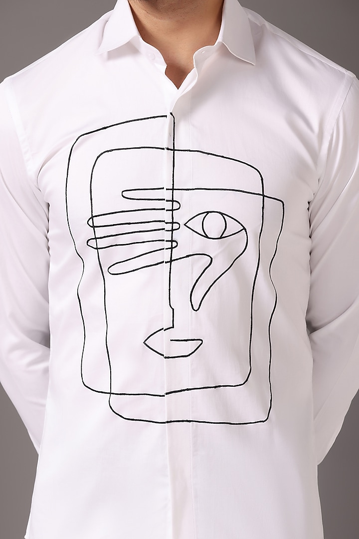White Cotton Satin Embroidered Summer Shirt by Bhavya Bhasin at Pernia's Pop Up Shop