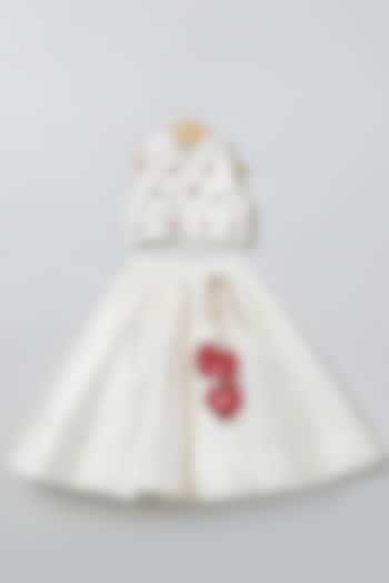 White Raw Silk Hand Embroidered Lehenga Set For Girls by BYB PREMIUM