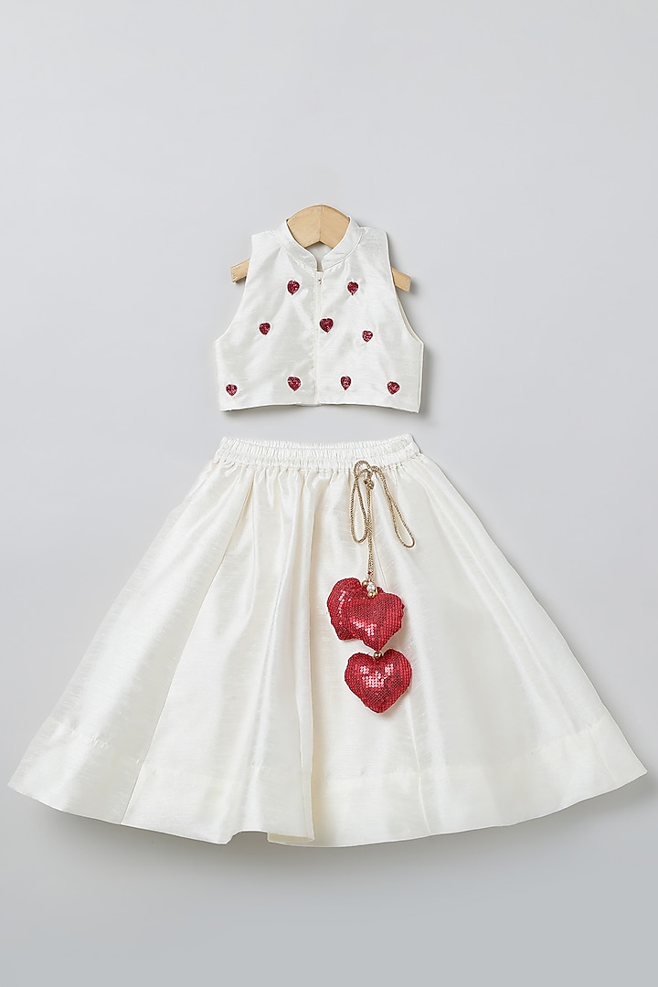 White Raw Silk Hand Embroidered Lehenga Set For Girls by BYB PREMIUM at Pernia's Pop Up Shop