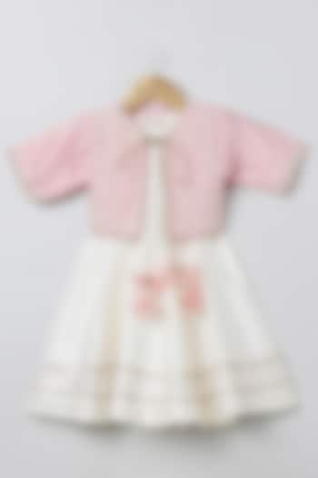 White Raw Silk & Organza Hand Embroidered Jacket Dress For Girls by BYB PREMIUM at Pernia's Pop Up Shop